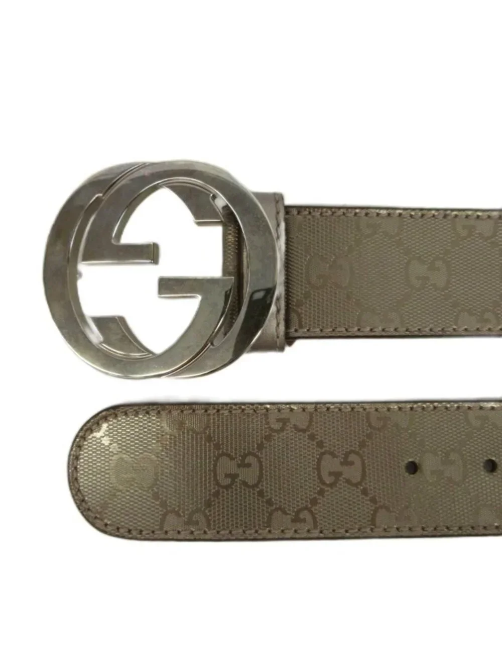 Gucci Interlocking Buckle Belt GG Supreme All Pattern Silver Gray